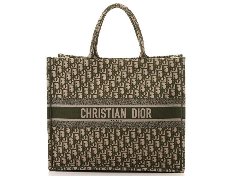 Christian Dior Oblique Book Tote Green Canvas Bag